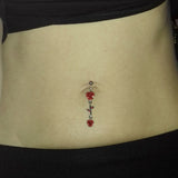 Metallic Ruby Rose Navel Bar - Dangling Belly Ring. Navel Rings Australia.