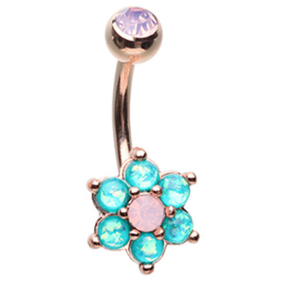 Astrid's Tantalising Bloom Belly Ring with Rose Gold Plating - Fixed (non-dangle) Belly Bar. Navel Rings Australia.