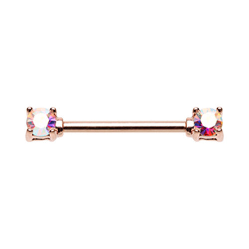 Classic Aurora Prong Nipple Barbell with Rose Gold Plating - Nipple Ring. Navel Rings Australia.