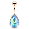 La Femme Teardrops Belly Bar with Rose Gold Plating - Fixed (non-dangle) Belly Bar. Navel Rings Australia.