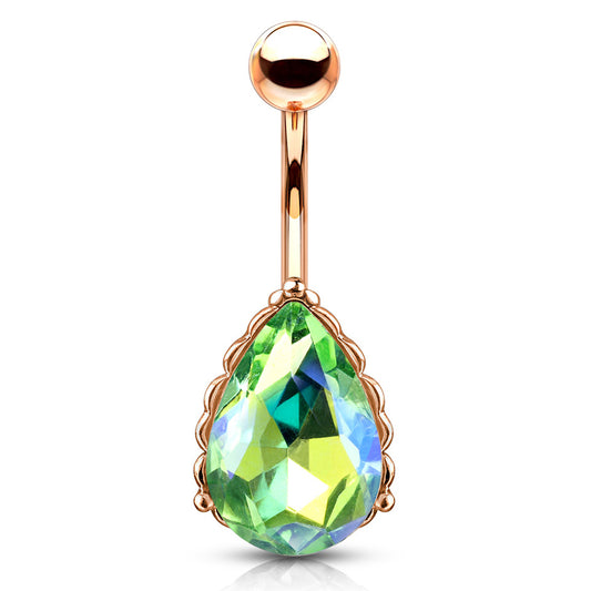 La Femme Teardrops Belly Bar with Rose Gold Plating - Fixed (non-dangle) Belly Bar. Navel Rings Australia.
