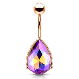 La Femme Teardrops Belly Bar with Rose Gold Plating - Fixed (non-dangle) Belly Bar. Navel Rings Australia.