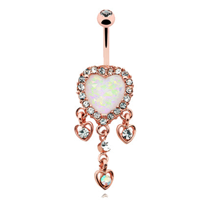 Rose Gold Utopian Dreams Opal Belly Bar - Dangling Belly Ring. Navel Rings Australia.
