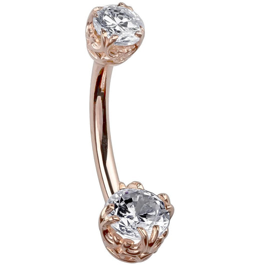 Filigree 14K Rose Gold Gem Belly Rings - Basic Curved Barbell. Navel Rings Australia.