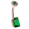 14K Rose Gold Emerald and Flower Cut Belly Bar