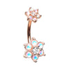 Retro Flower Burst Belly Bar in Rose Gold