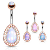 Lágrima Teardrop Illumini Belly Bar with Rose Gold Plating - Fixed (non-dangle) Belly Bar. Navel Rings Australia.