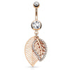Feuille Leaf Belly Bar with Rose Gold Plating