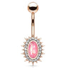Regal Relics Opal Belly Bar with Rose Gold Plating - Fixed (non-dangle) Belly Bar. Navel Rings Australia.