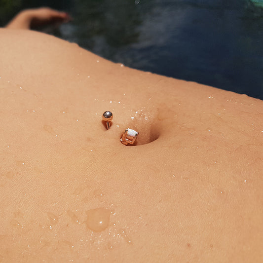Rose Gold Sabella Prong Opal Belly Ring - Basic Curved Barbell. Navel Rings Australia.