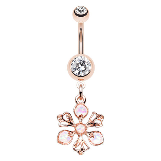 Opal Blooms Belly Dangle in Rose Gold - Dangling Belly Ring. Navel Rings Australia.