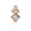 Princess Cut Four Diamond Trinity Earring by Maria Tash in 18K Rose Gold. Flat Stud.