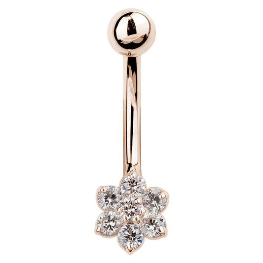 Rose Gold REAL Diamond Daisy Navel Ring - Basic Curved Barbell. Navel Rings Australia.