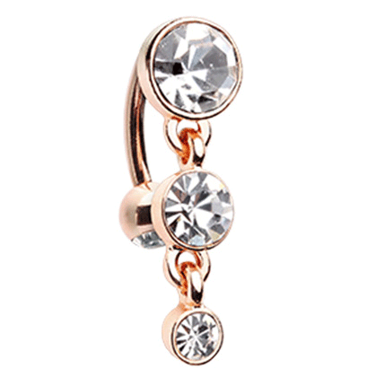 Trio Crystalline Top Mount Navel Ring in Rose Gold