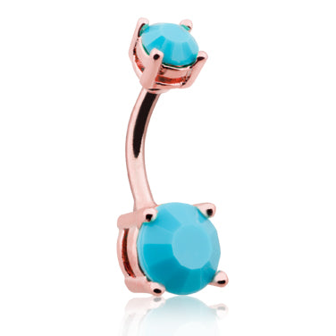 Rose Gold Prong Turquoise Splendour Bar - Basic Curved Barbell. Navel Rings Australia.