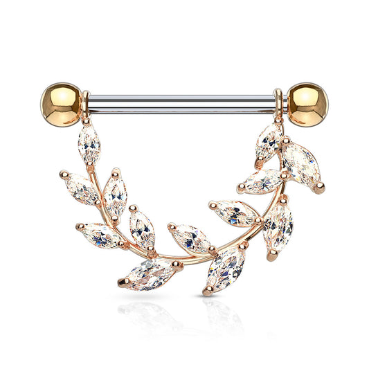 Crystal Vinnì Vine Drop Nipple Bar with Rose Gold Plating - Nipple Ring. Navel Rings Australia.