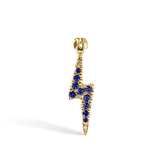 Diamond and Sapphire Lightning Bolt Threaded Charm Earring by Maria Tash in 14K Yellow Gold. Flat Stud.