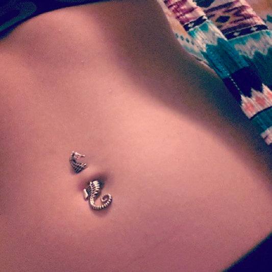 316L Mediterranean Seahorse Belly Piercing Ring - Split Spinal Belly Bar. Navel Rings Australia.