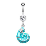 Metallic Ocean Sea Shell Belly Ring - Dangling Belly Ring. Navel Rings Australia.