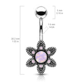 Mimi Pink Tribal Bloom Belly Bar - Fixed (non-dangle) Belly Bar. Navel Rings Australia.
