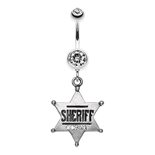 Sheriff Star Badge Belly Dangle - Dangling Belly Ring. Navel Rings Australia.