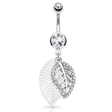 Dangling Feuille Leaf Belly Bar - Dangling Belly Ring. Navel Rings Australia.