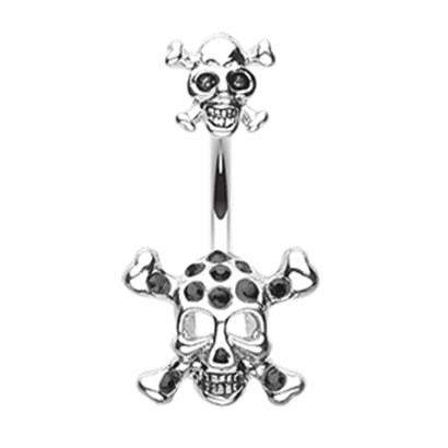 Split Double Skull Belly Button Ring - Split Spinal Belly Bar. Navel Rings Australia.