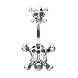 Split Double Skull Belly Button Ring - Split Spinal Belly Bar. Navel Rings Australia.