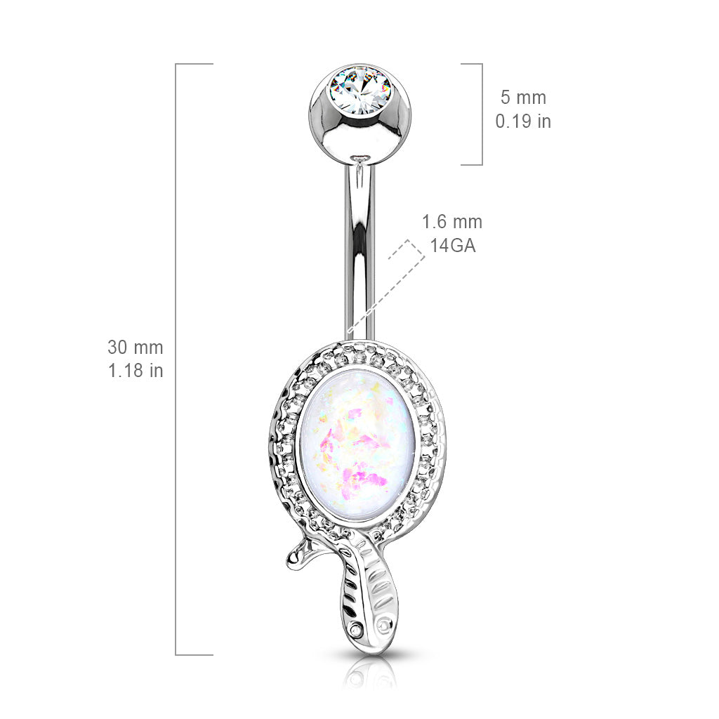 Snaked Opal Belly Bar - Fixed (non-dangle) Belly Bar. Navel Rings Australia.
