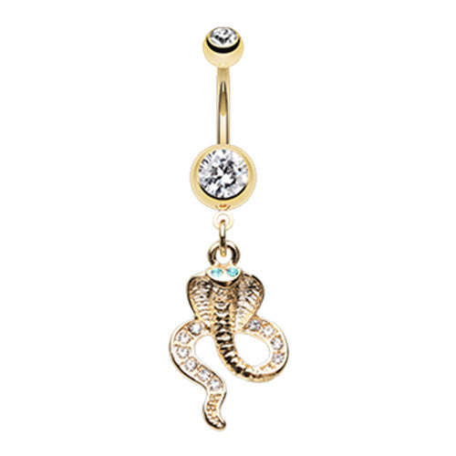 The Cobra Charmer Belly Dangle in Gold - Dangling Belly Ring. Navel Rings Australia.