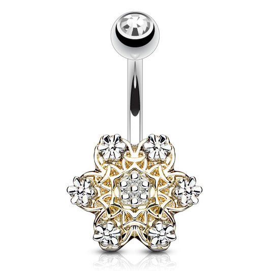 Filigree Flakes Belly Bar with Gold Plating - Fixed (non-dangle) Belly Bar. Navel Rings Australia.