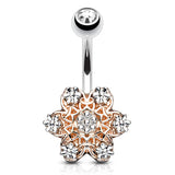 Filigree Flakes Belly Bar with Rose Gold Plating - Fixed (non-dangle) Belly Bar. Navel Rings Australia.