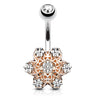 Filigree Flakes Belly Bar with Rose Gold Plating - Fixed (non-dangle) Belly Bar. Navel Rings Australia.