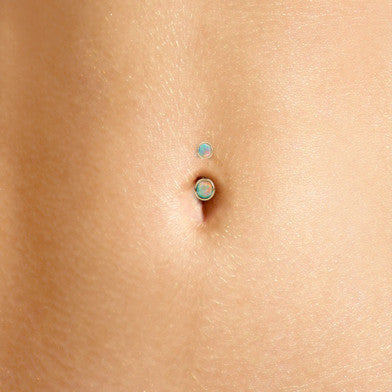 Petite Australian Opal 14K Yellow Gold Belly Ring by Maria Tash - Basic Curved Barbell. Navel Rings Australia.