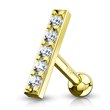 16g Solid Yellow Gold 10mm Bar Cartilage Tragus, 1/4 (6mm