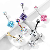 Diamanté Solitaire Belly Ring with Gold Plating - Fixed (non-dangle) Belly Bar. Navel Rings Australia.