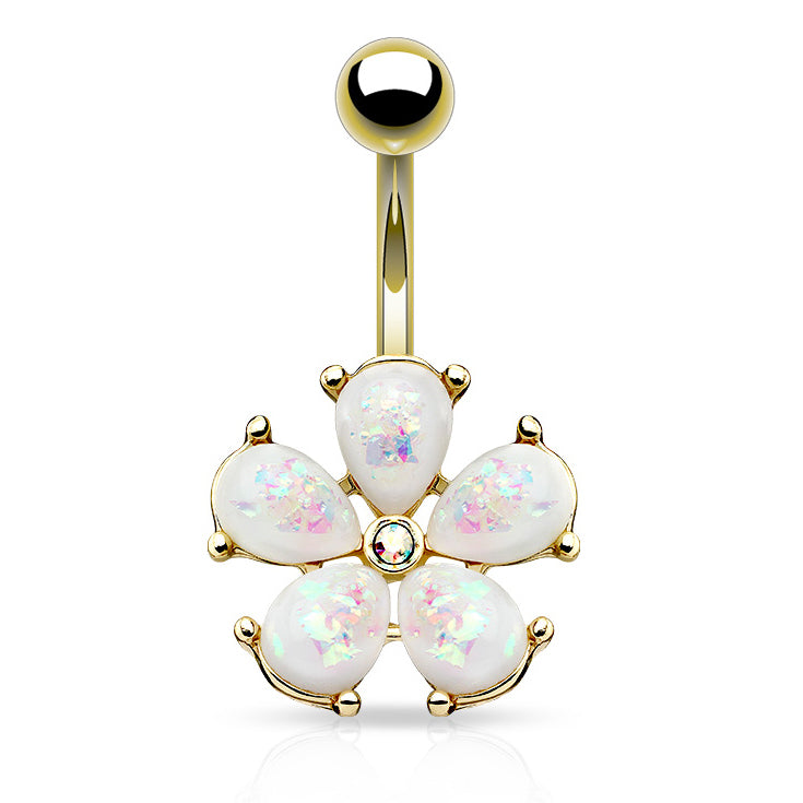 Scintillare Opal Daisy Belly Ring with Gold Plating - Fixed (non-dangle) Belly Bar. Navel Rings Australia.