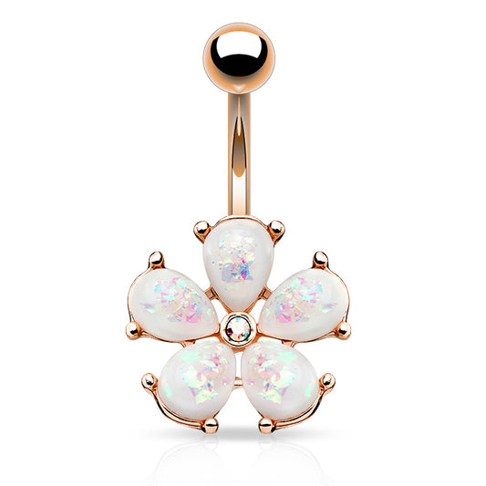 Scintillare Opal Daisy Belly Ring with Rose Gold Plating - Fixed (non-dangle) Belly Bar. Navel Rings Australia.