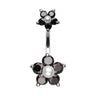 Split Crystallised Pearl Flower Belly Ring - Split Spinal Belly Bar. Navel Rings Australia.