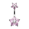 Split Crystallised Pearl Flower Belly Ring - Split Spinal Belly Bar. Navel Rings Australia.