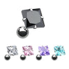 Prongset Square Gem Earring. Tragus and Cartilage Piercings.