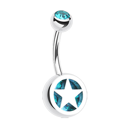 Star Colour Inlay Belly Rings - Basic Curved Barbell. Navel Rings Australia.