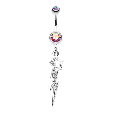Star Struck Lightning Bolt Belly Bar - Dangling Belly Ring. Navel Rings Australia.
