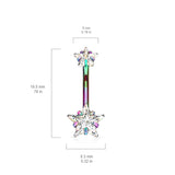 Ice Star Solitaire with Metallic Titanium Plating - Fixed (non-dangle) Belly Bar. Navel Rings Australia.
