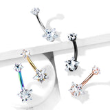 Ice Star Solitaire with Metallic Titanium Plating - Fixed (non-dangle) Belly Bar. Navel Rings Australia.