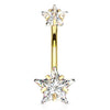 Ice Star Solitaire Belly Bar with Gold Plating