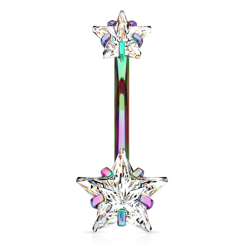 Ice Star Solitaire with Metallic Titanium Plating - Fixed (non-dangle) Belly Bar. Navel Rings Australia.