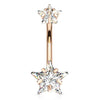 Ice Star Solitaire Belly Bar with Rose Gold Plating