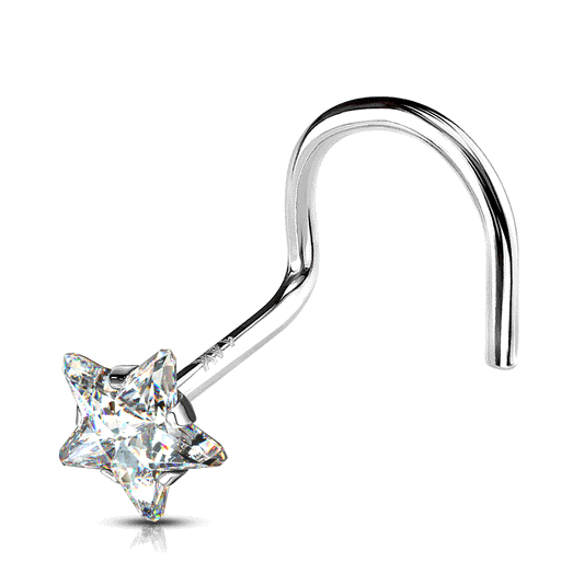 Star Gem Corkscrew Nose Ring in 14K White Gold