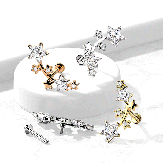 Galactic Curved Star Body Jewellery with Rose Gold Plating. Labret, Monroe, Tragus and Cartilage Earrings.